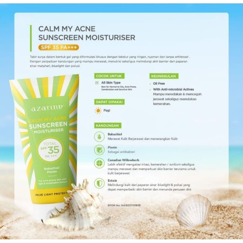 Jual AZARINE CALM MY ACNE SUNSCREEN SPF 35 PA +++ | Shopee Indonesia