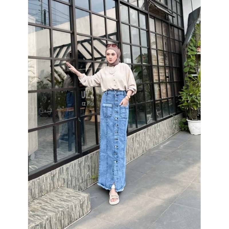 Jual ROK JEANS SPAN SAKU DEPAN PREMIUM ORI BY SANIA COLLECTION | Shopee ...
