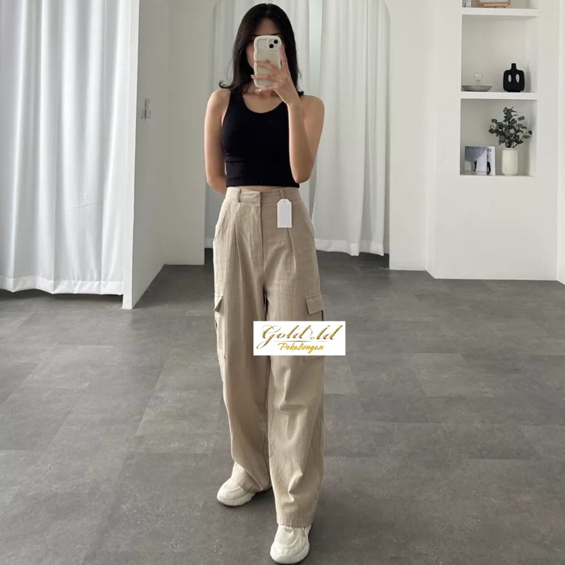 Jual Willow Cargo Pants Celana Kargo Ukuran Petite Linen Crinkle