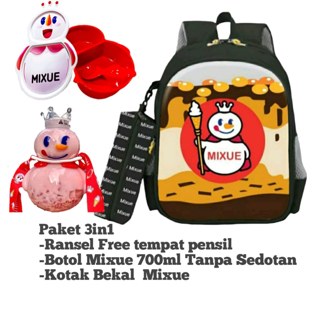 Jual Paket Hemat tas Ransel Mixue + Botol Mixue +Kotak bekal Mixue anak ...