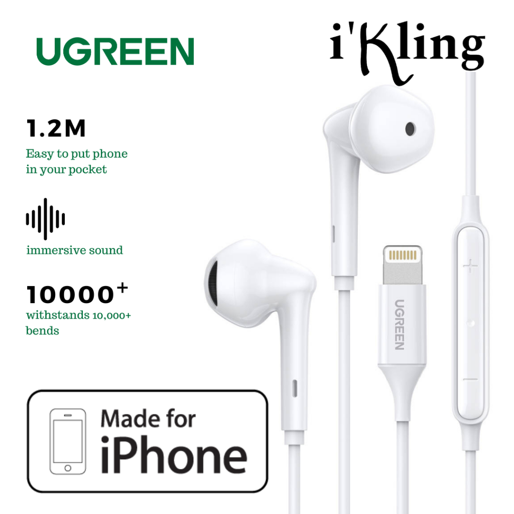 Jual (COD) Ugreen in ear Lightning headphones with remote and
