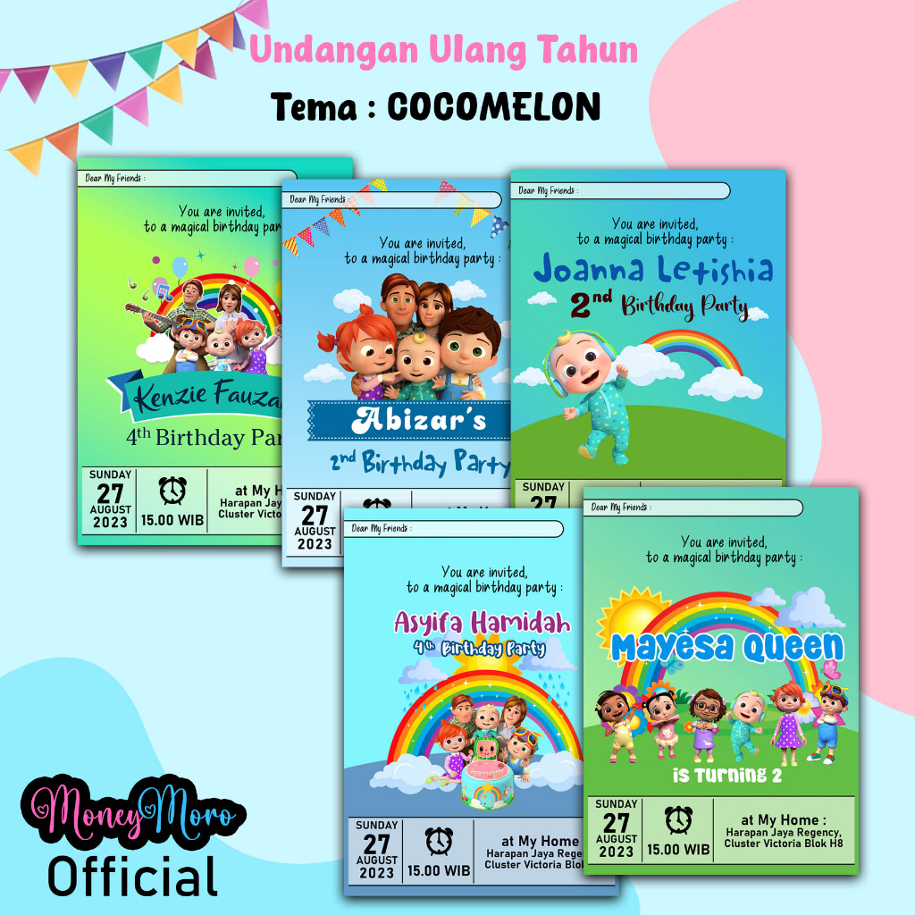Jual MoneyMoro - 1 Set Undangan Ulang Tahun Cocomelon Undangan Ultah