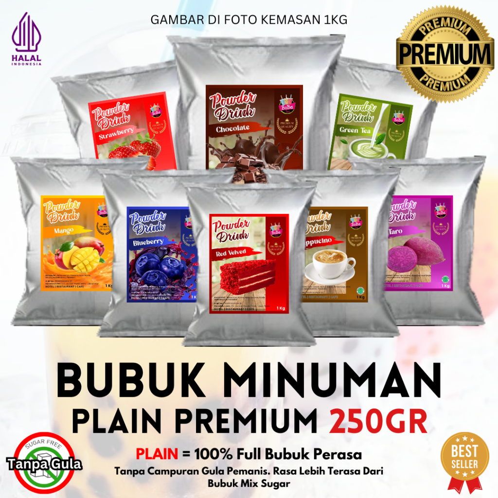 Jual Bubuk Minuman Rasa Premium PLAIN 250gr Serbuk Minuman Rasa dan Teh ...