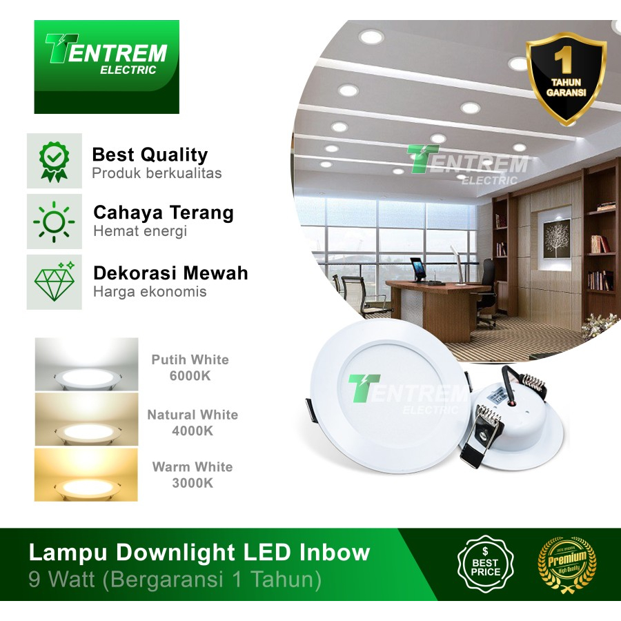 Jual Lampu Downlight 9W Panel LED Bulat Plafon Inbow 9 Watt TERANG ...