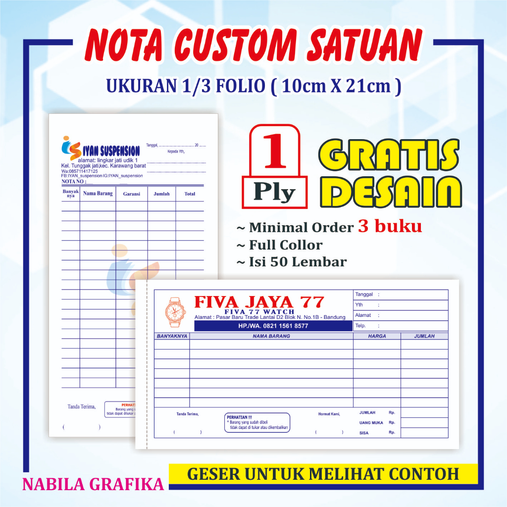 Jual Nota Custom Folio Play Isi Lembar Cetak Nota Nama Toko