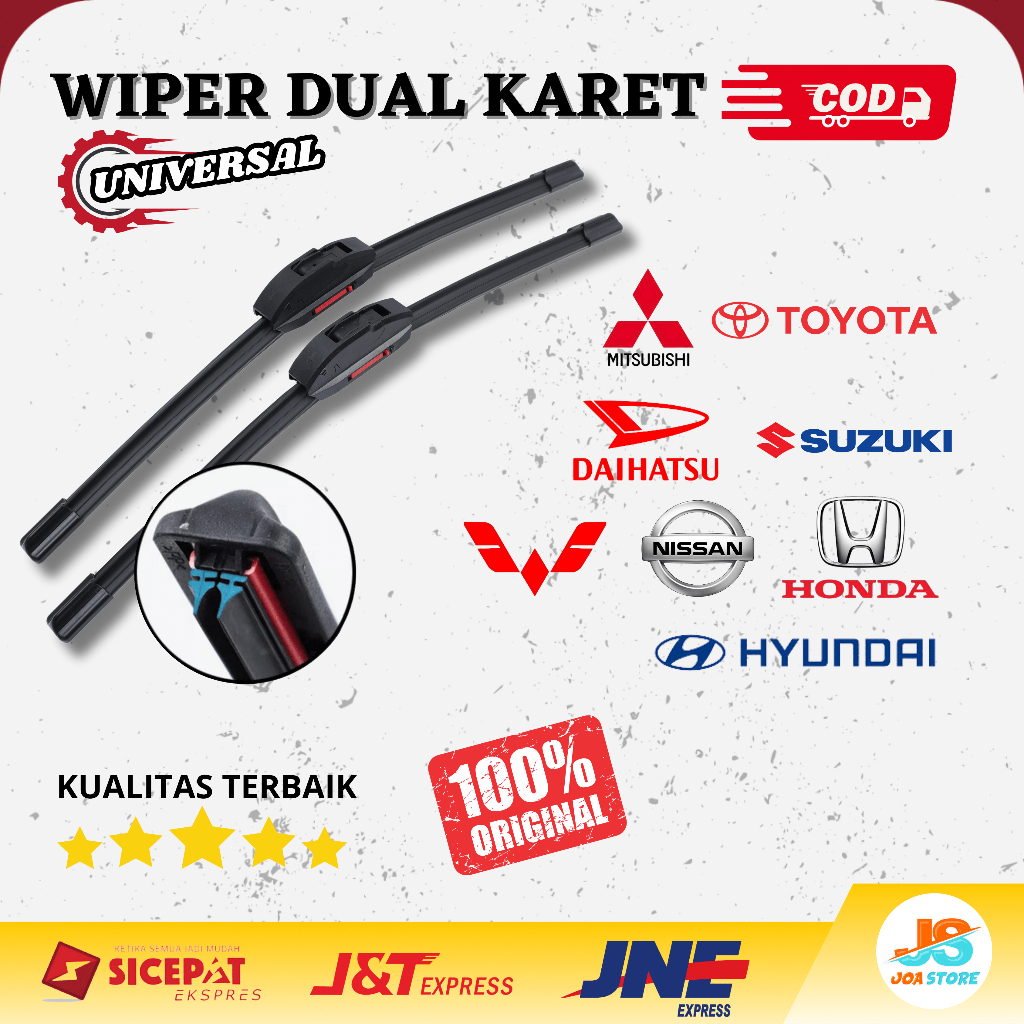 Jual Wiper Dual Karet Double Karet Universal Model Karet Ganda Dobel Karet Blade Frameless