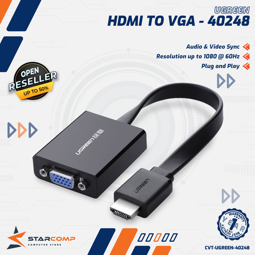 Jual UGREEN 40248 Converter VGA Male To HDMI Female 1080p 60Hz Audio