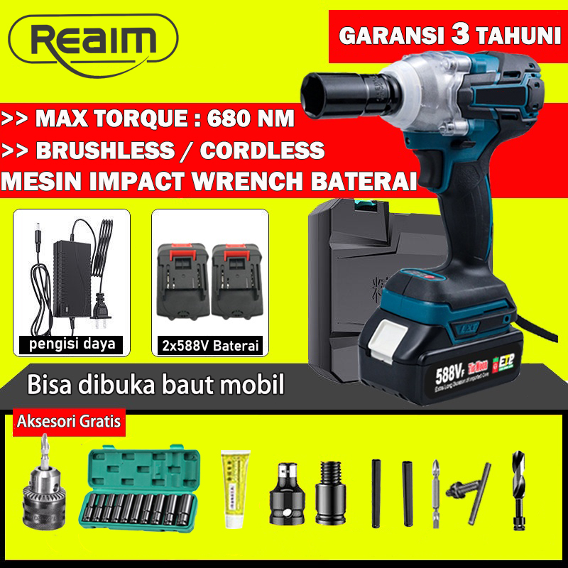 Jual Impact wrench Cordless 388V 680NM Brushless bor impact baterai mesin impact buka baut