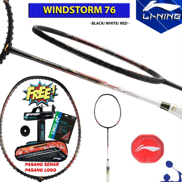 Jual Raket Badminton Original Lining New Windstorm 76 WS76 Black White ...