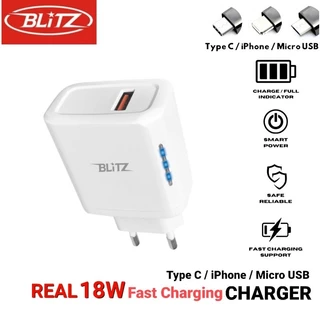 BLiTZ Adaptor Charger CB-818L 102 Fast Charging Qualcomm 3.0 18W + Kabel Type C / Micro USB / iPhone