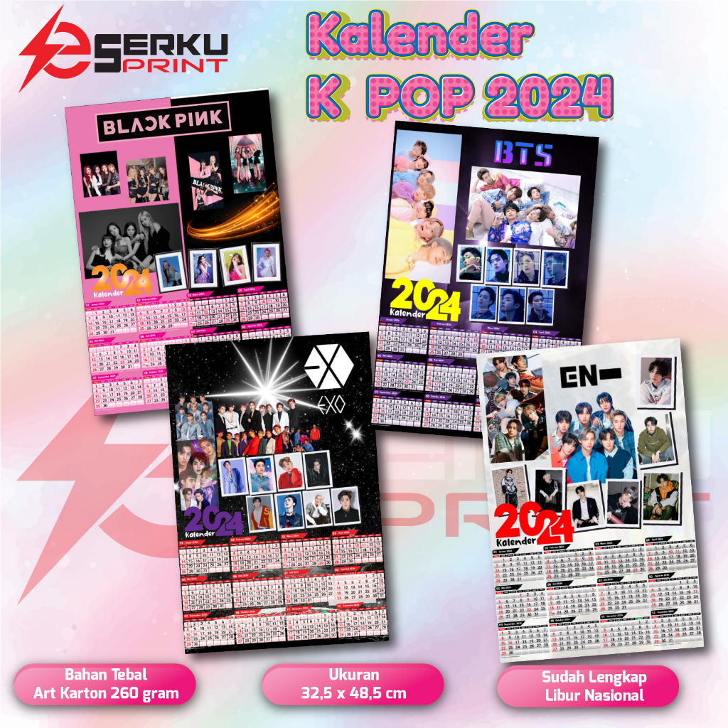 Jual Kalender Dinding KPOP 2024 / Kalender BTS / / Kalender EXO