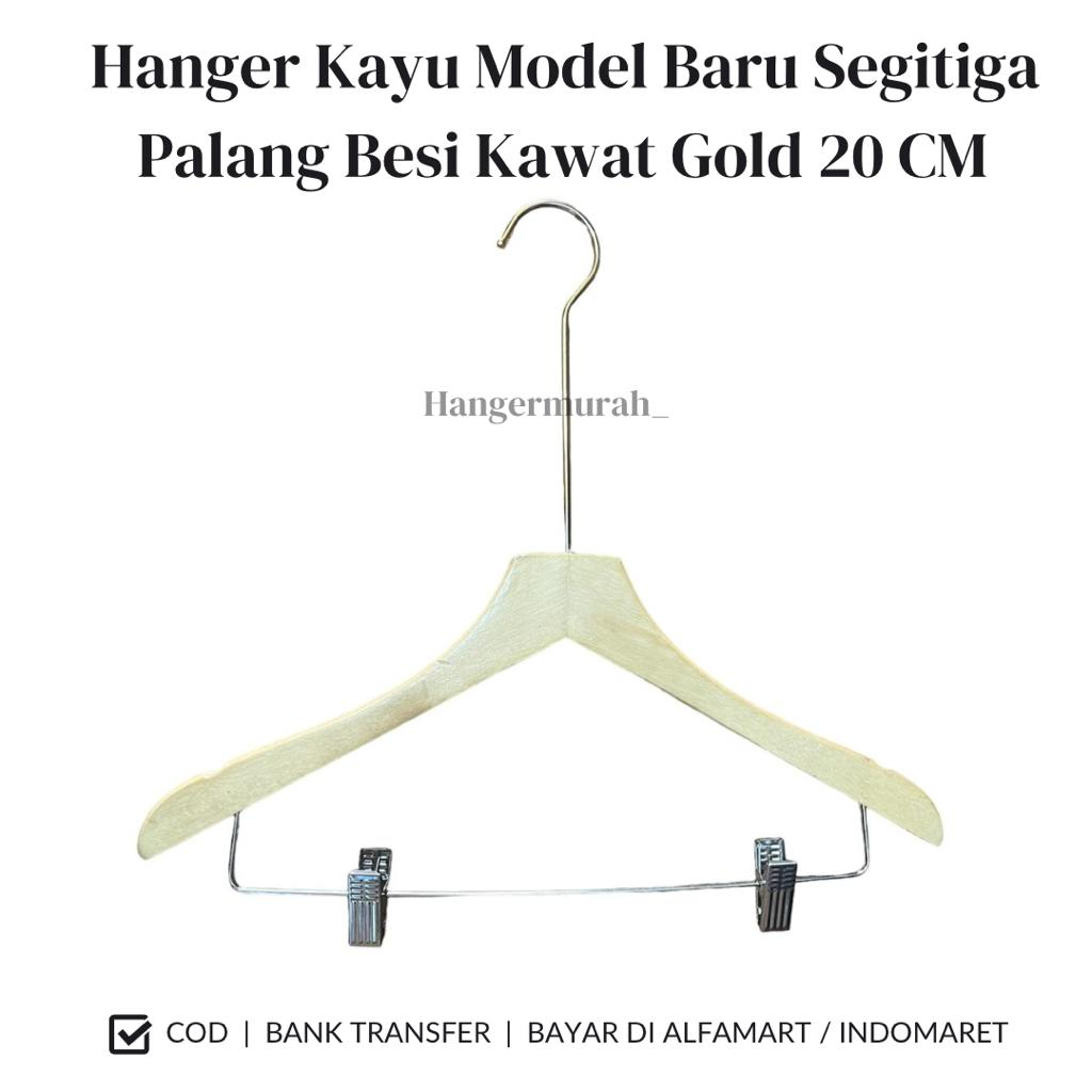 Jual Gantungan Hanger Kayu Wood Jepit Segitiga Model Baru Hook Gold