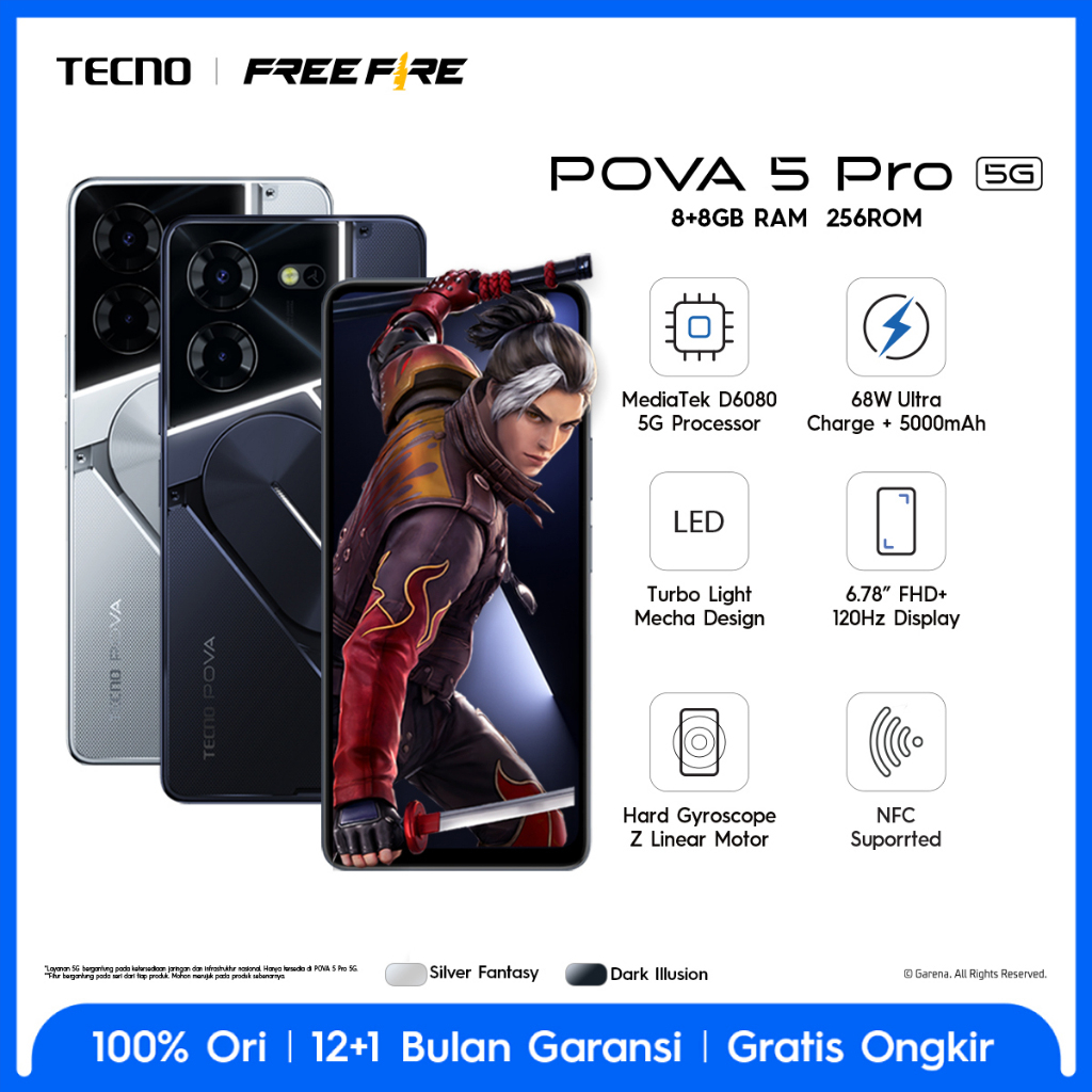 Jual TECNO POVA 5 Pro 5G – Dimensity 6080 5G, 8+8GB*+256GB, 68W Super ...