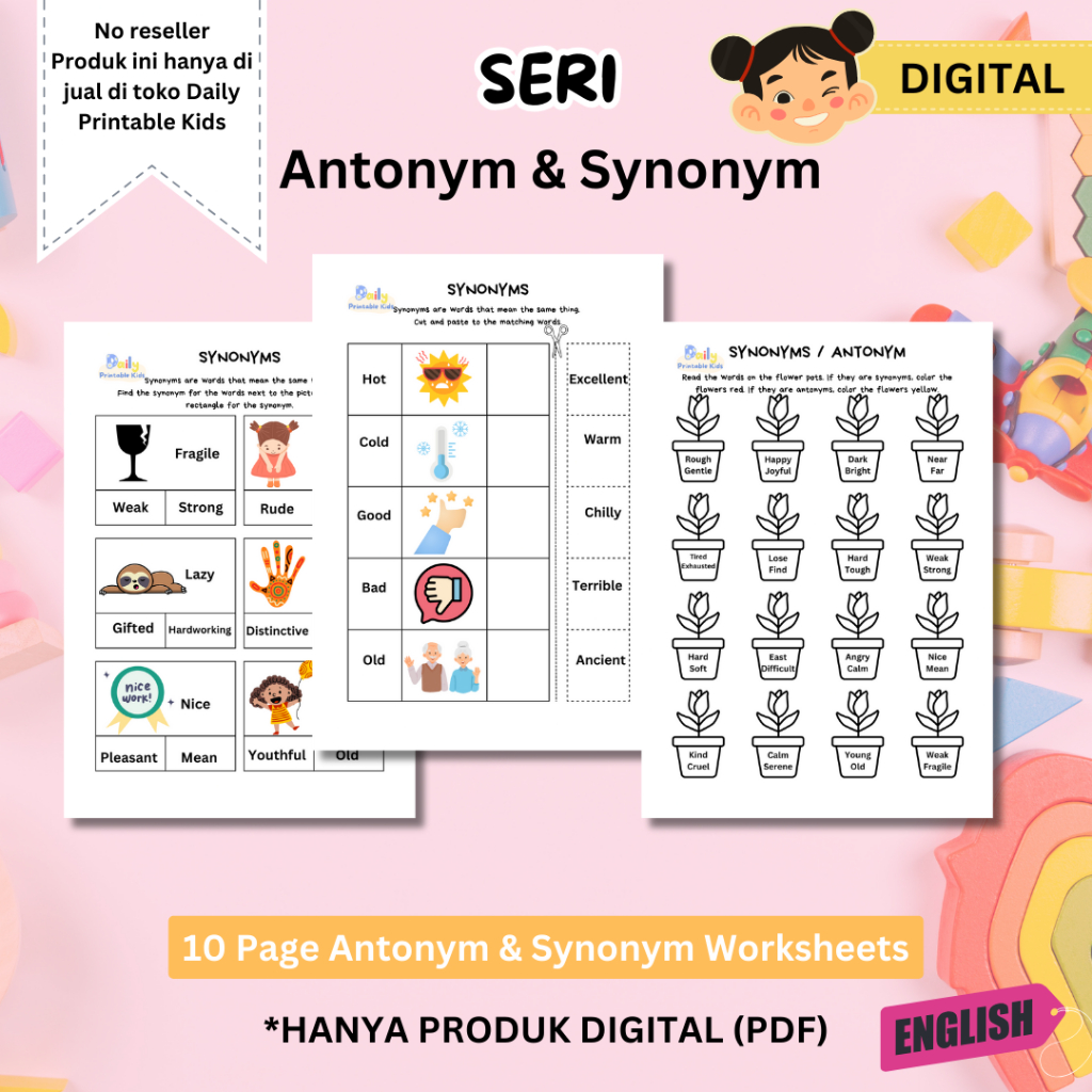 Jual Lembar Aktivitas Anak Printable Worksheets Seri Phonics Synonym