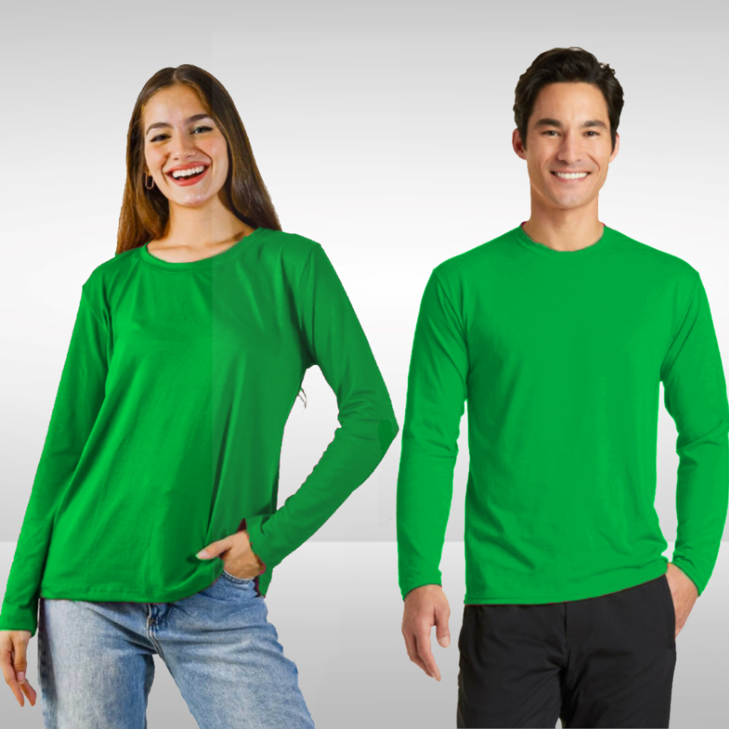 Baju Kaos Lengan Panjang Warna Hijau Fuji Polos Natal dan Ramadhan Polos O Neck Unisex Bahan Lembut dan Nyaman 30s