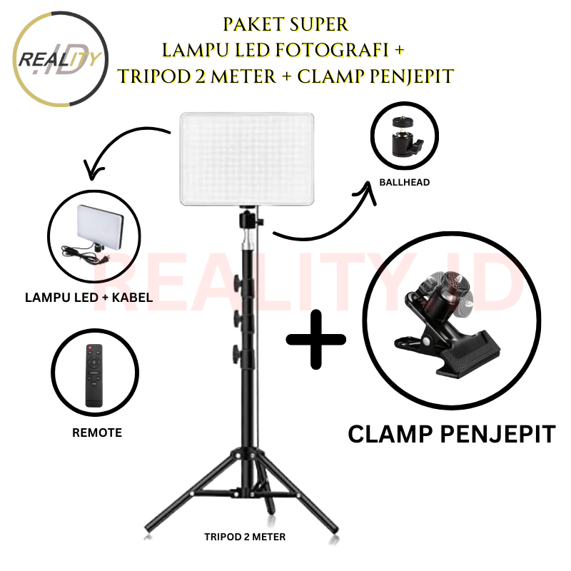 Jual Paket Lampu Led Mua Fotografi Mm Tripod Meter Clamp Penjepit Lampu Livestream