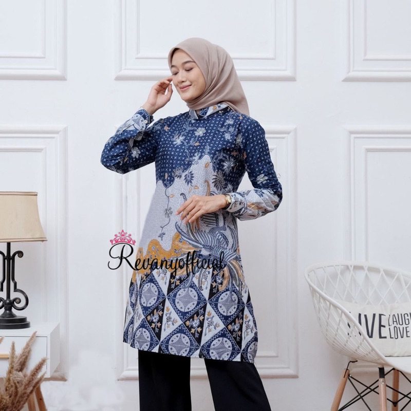 Jual Revany Id Blouse Alisa Navy Series Batik Kerja Wanita Couple Shopee Indonesia