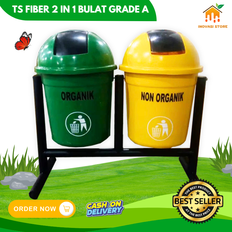 Jual Tong Sampah Fiberglass Single Bulat 40 Liter Organik Anorganik Warna Harga Tempat Sampah 4964