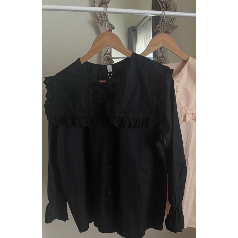 Jual Korea Collar Shirt Black / Kemeja Collar korea Shopee Indonesia