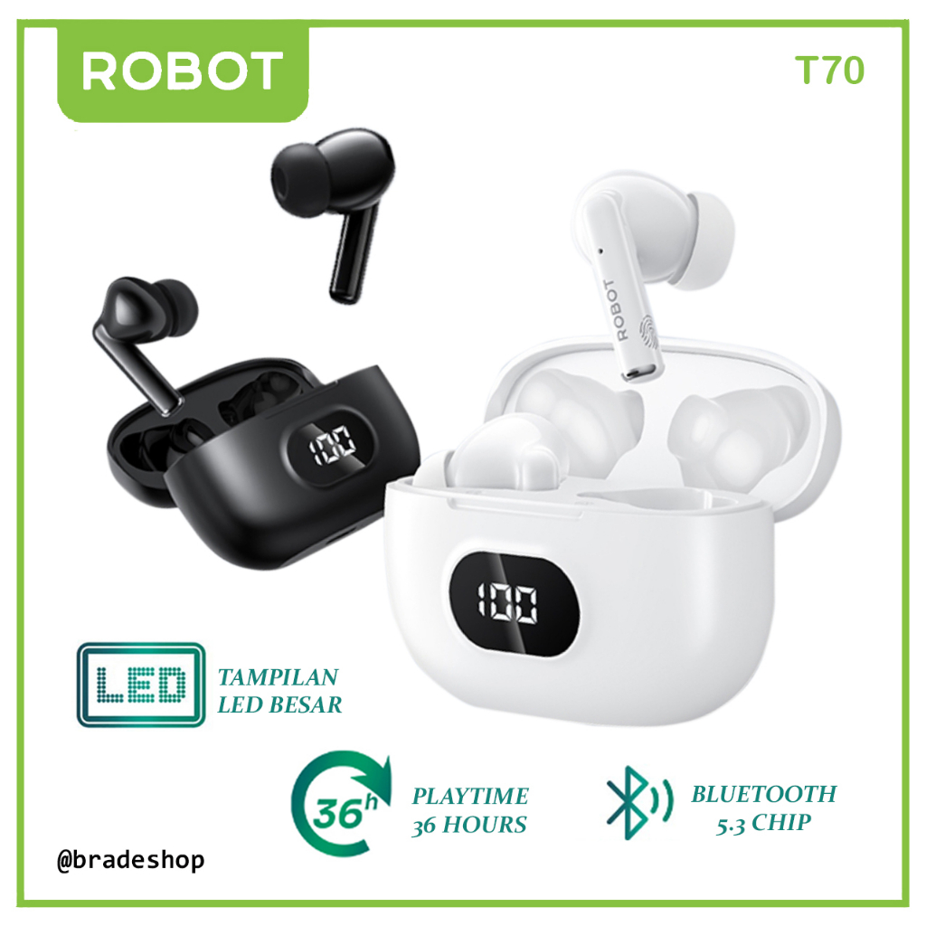 Jual Handsfree Bluetooth TWS Robot LED Display T70 Wireless Earphone 36 ...
