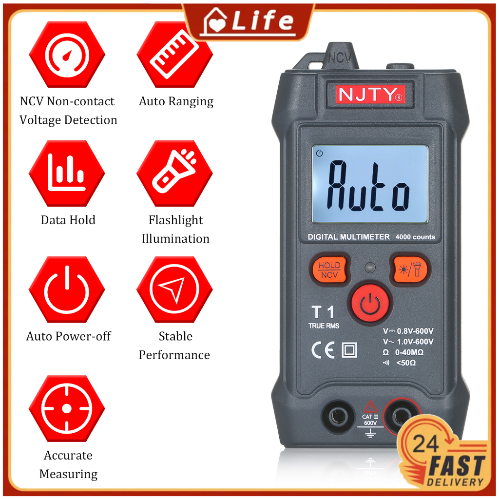 Jual NJTY Digital Multimeter Auto Range NCV 4000 Counts LCD Smart ...