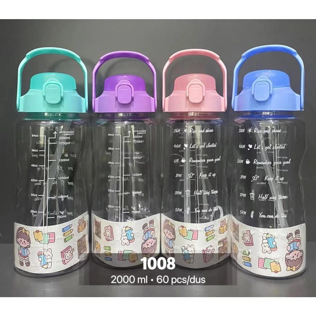 Jual Botol Minum Jumbo Viral Time Bening 2000ml / Botol Minum Viral 2 ...