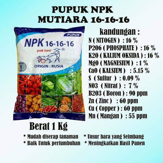1 Kg Pupuk Npk Mutiara 16-16-16  Pak Tani Kemasan Original Pabrik