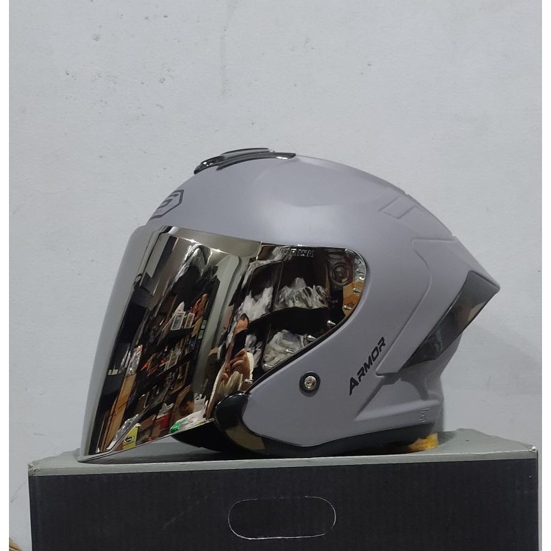 Jual Helm Halfface Js Armor Yakuza Paket Ganteng Visor Silver