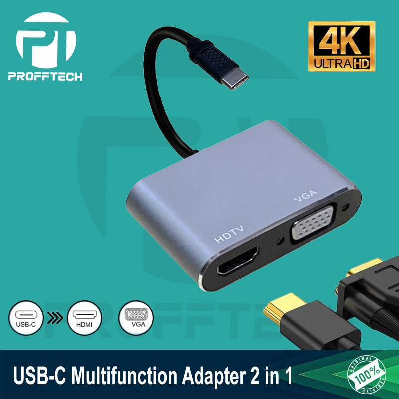 Jual ProffTech Converter Type C 2 in 1 ( Hdmi - VGA ) | Shopee Indonesia