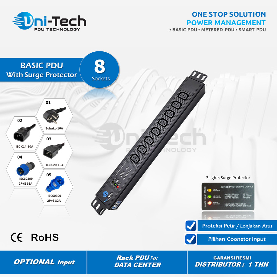 Jual PDU 8 Outlet / Holes / Port Socket C13 with Surge Protection And ...