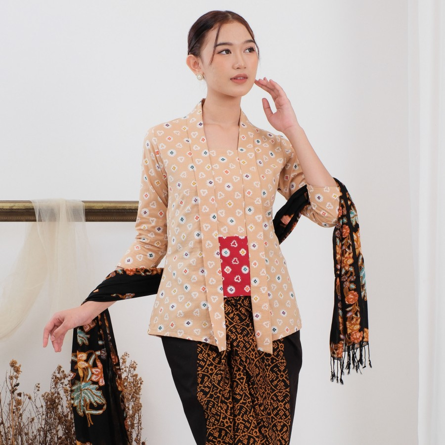 Jual Kebaya Kutubaru Jumputan Batik Lengan Meradelima Katun Cokelat Shopee Indonesia