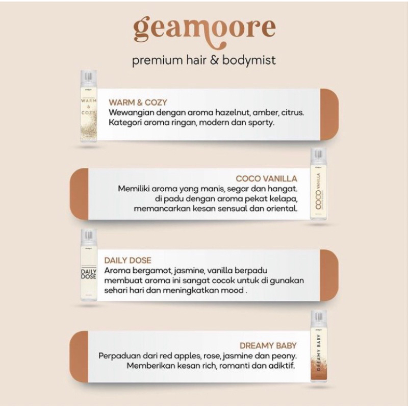 Jual (FREE POUCH) Geamoore Hair and Body Parfume 30 ML 1 pack Daily ...