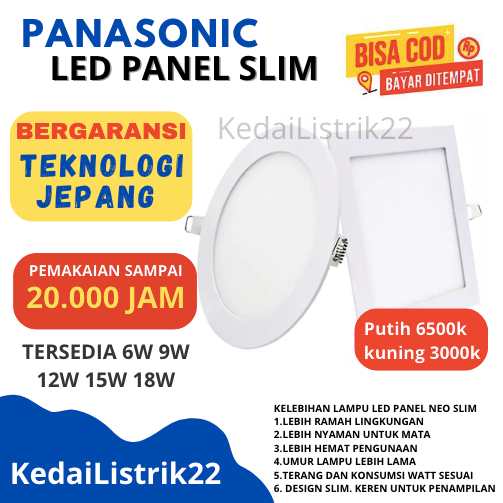 Jual LED PANEL SLIM PANASONIC CEILING TANAM BULAT KOTAK PUTIH KUNING 6W ...