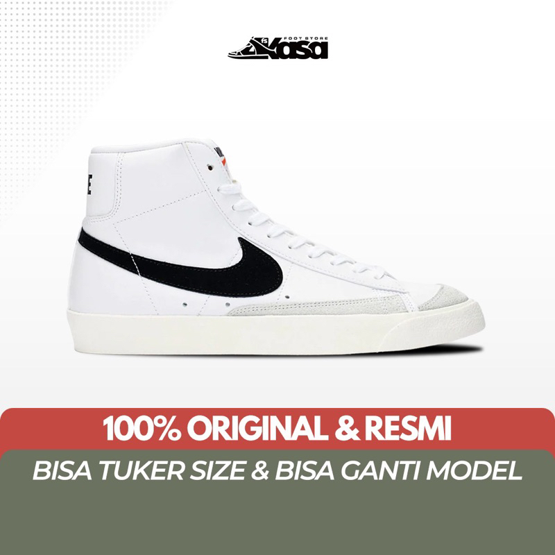 Sepatu Sneakers Pria Wanita Nike Blazer Mid Vintage White Black