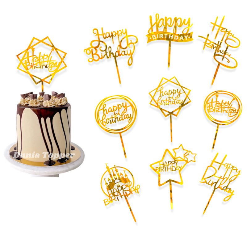 Cake Topper Acrylic Toper Happy Birthday Akrilik Hiasan Kue Ulang Tahun