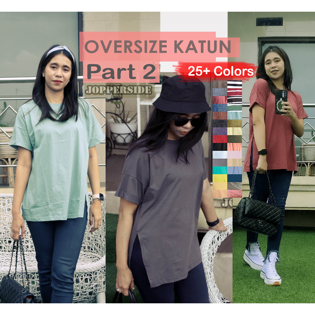Jual TOW1 PART 2 Baju kaos oversize korea wanita model slit belah