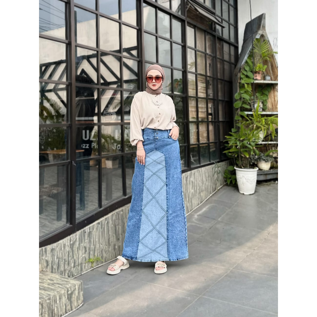 Jual Rok Jeans span polos Rok jeans skirt wanita rok jeans hijab rok ...