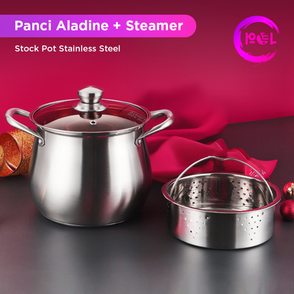 Jual [POL] COD Panci Aladin + Steamer | Panci Tinggi 22cm | Panci Stock ...