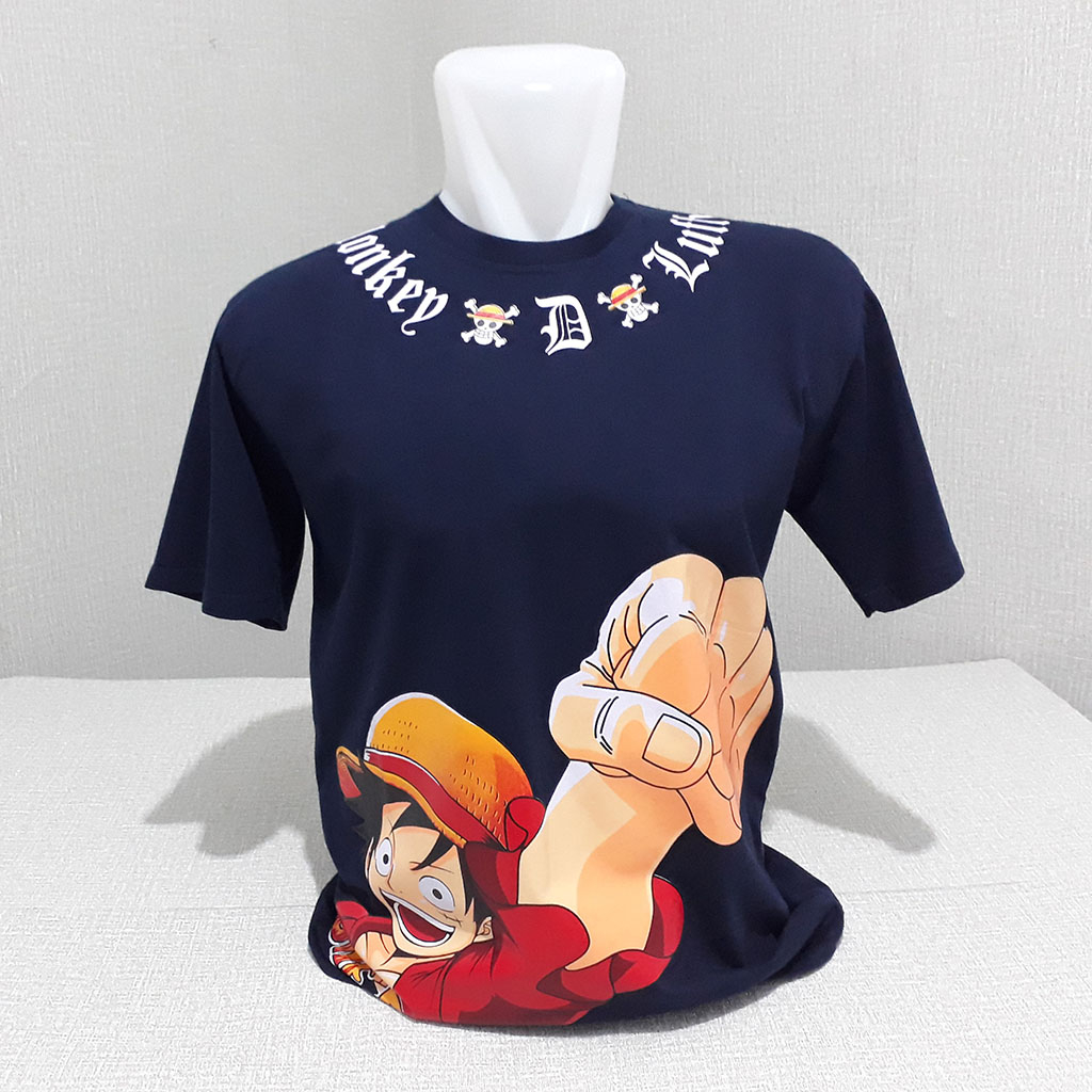 Jual Baju Kaos Distro T Shirt One Piece Monkey De Luffy Bahan Katun Warna Biru Dongker