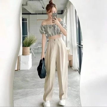 Celana Highwaist Loose Pants Trousers Celana Kerja Wanita Kantor Celana Anti Kusut Celana Kulot