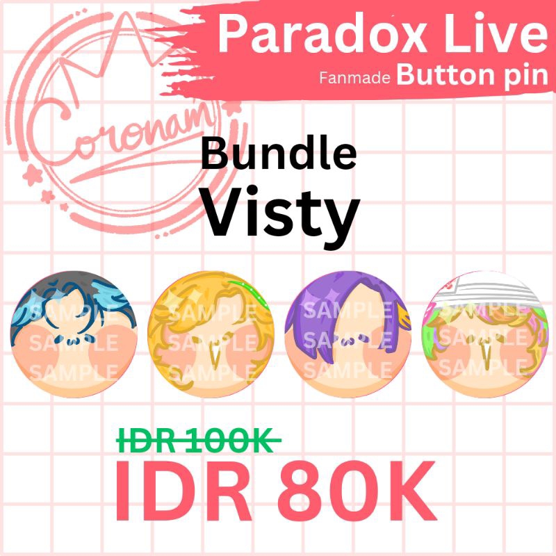 Jual [ LAST STOCK ] Bundle Pack [VISTY] Paradox Live Button Pin Glitter