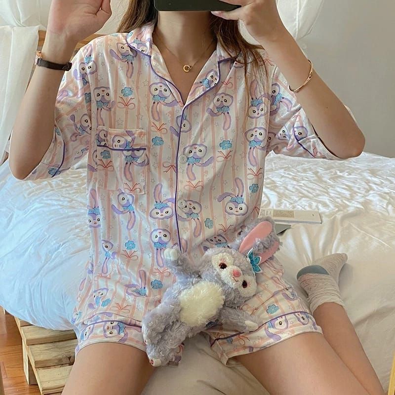 Jual Baju Tidur Piyama Wanita Motif Stella Rabbit Lengan Pendek Celana ...