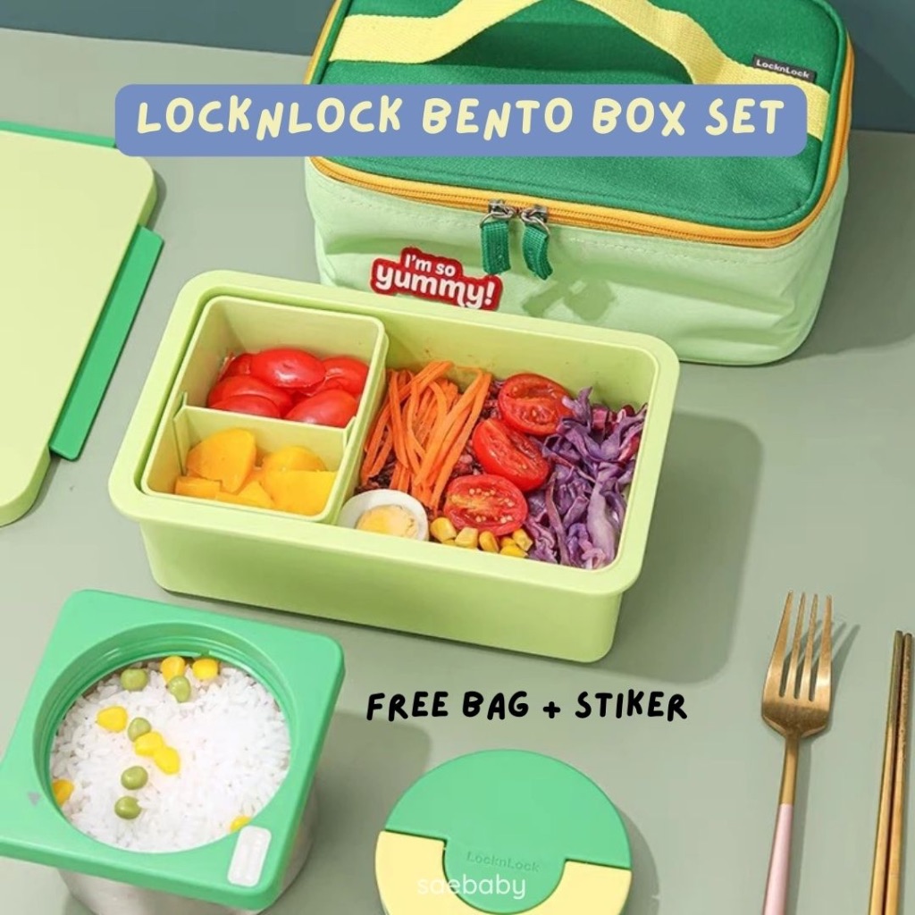Jual LOCKNLOCK BENTO BOX , LUNCHBOX SET (Free Stiker + LunchBag