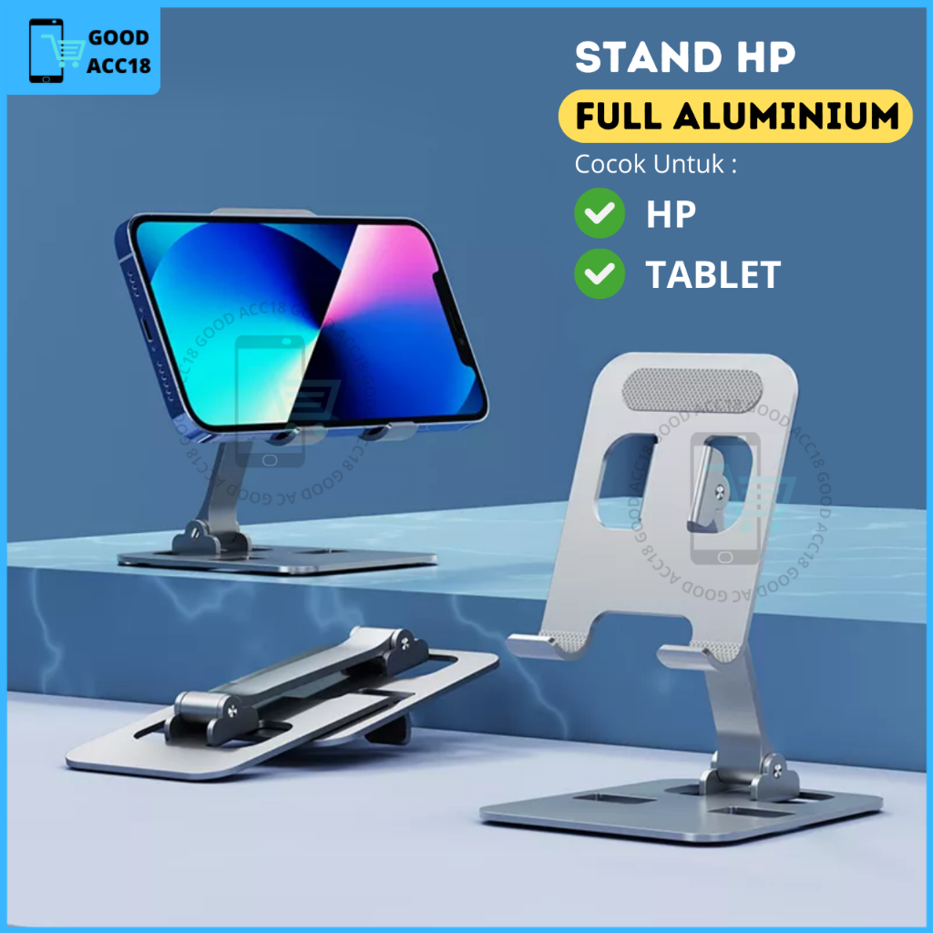 Phone Holder Meja Lipat Adjustable Aluminium Stand Hp Tablet Lipat Portable