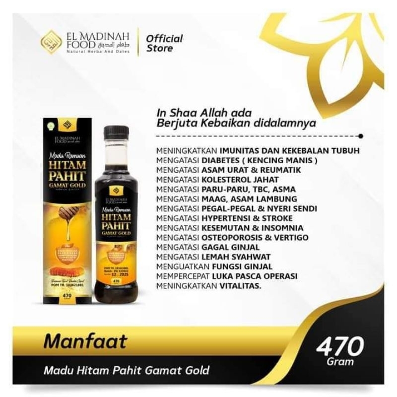 Jual Madu Hitam Pahit Gamat Gold Plus Sambiloto Elmadinah Shopee