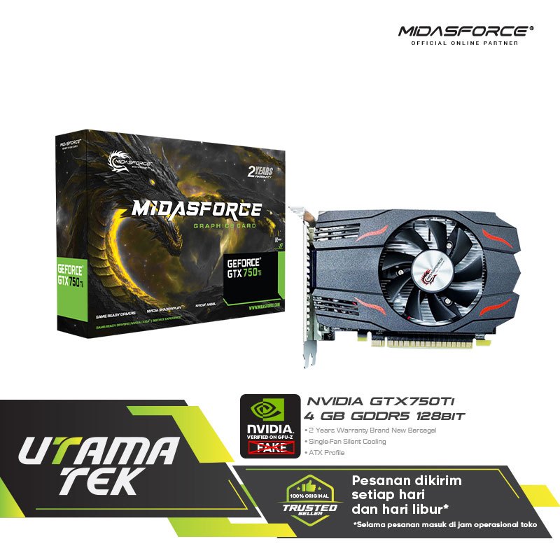 Jual VGA Nvidia Midasforce GTX 750Ti GDDR5 128bit 4GB LP Garansi
