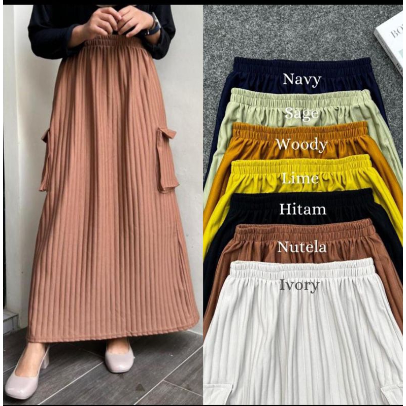 Jual Rok Cargo Panjang Knit Hornet | Rok Casual Maxy Skirt Cargo / Rok ...
