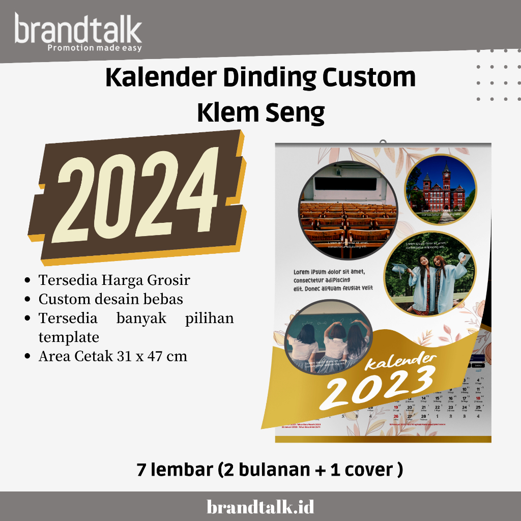 Jual Cetak Kalender Dinding Custom 2024 - Klem Besi - 7 Lembar - Satuan ...