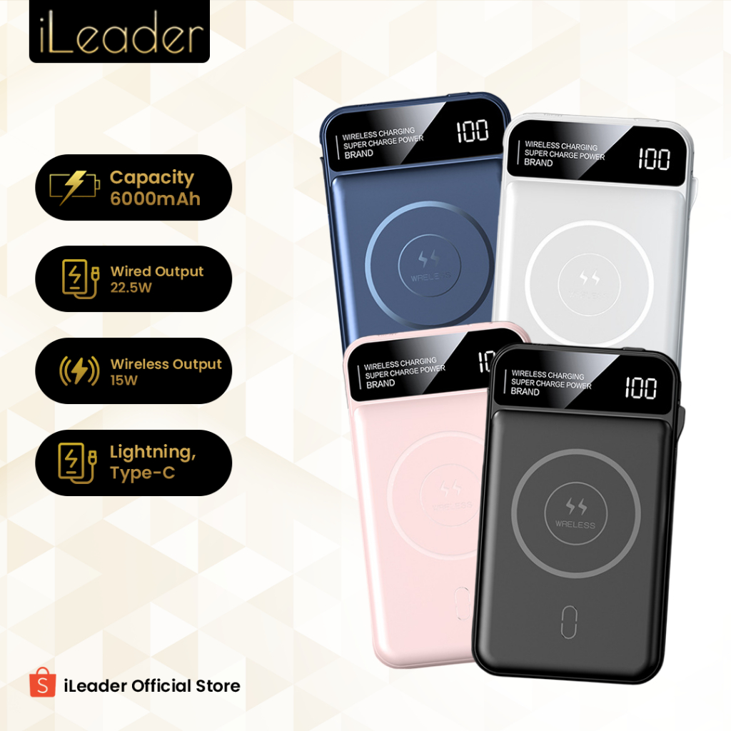 Jual iLeader 6000 Mah Powerbank 15W Magnetic Wireless Charging 22.5W ...