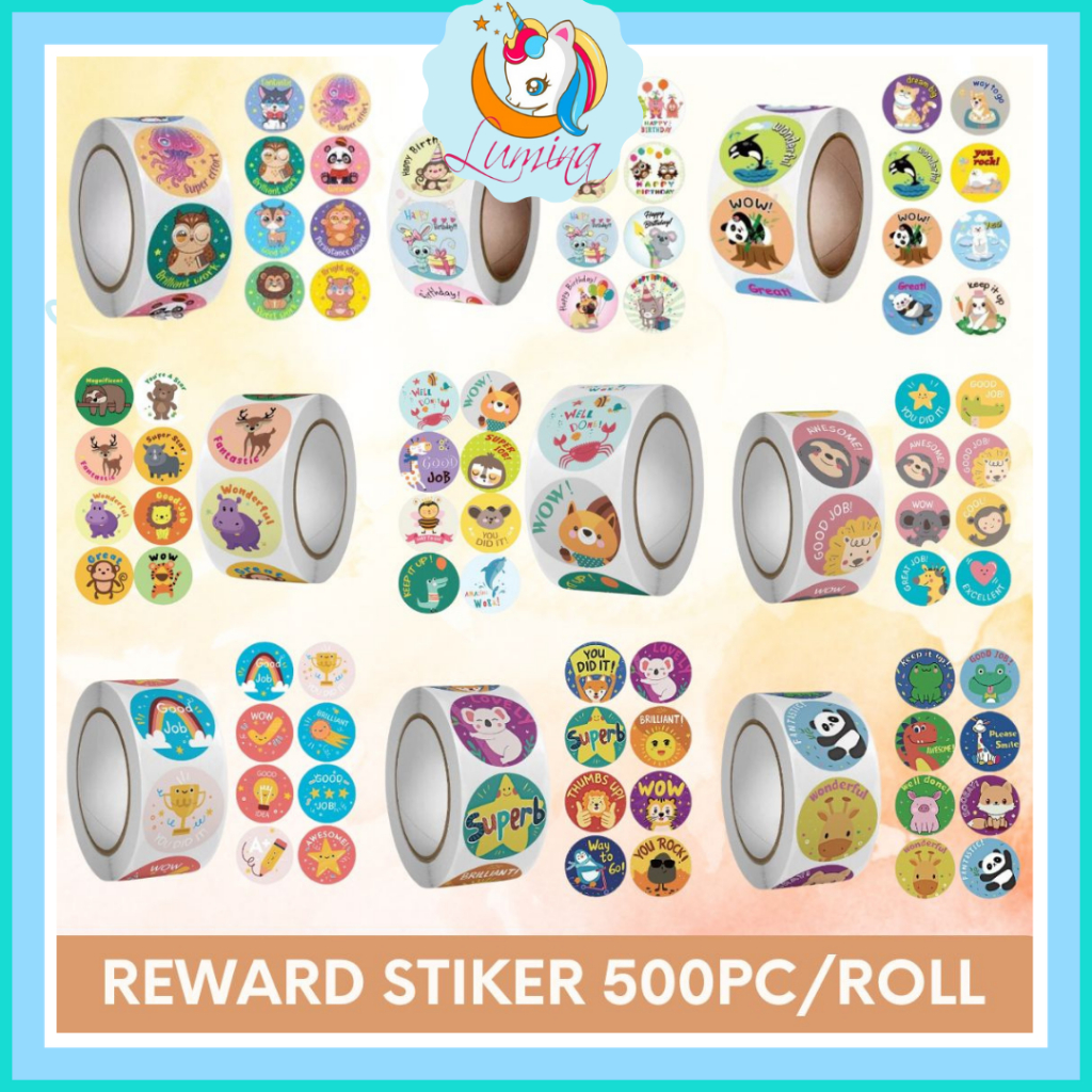 Jual Stiker Reward Roll Bulat Isi 500 Pcs Anak Ucapan Motivasi Animal ...
